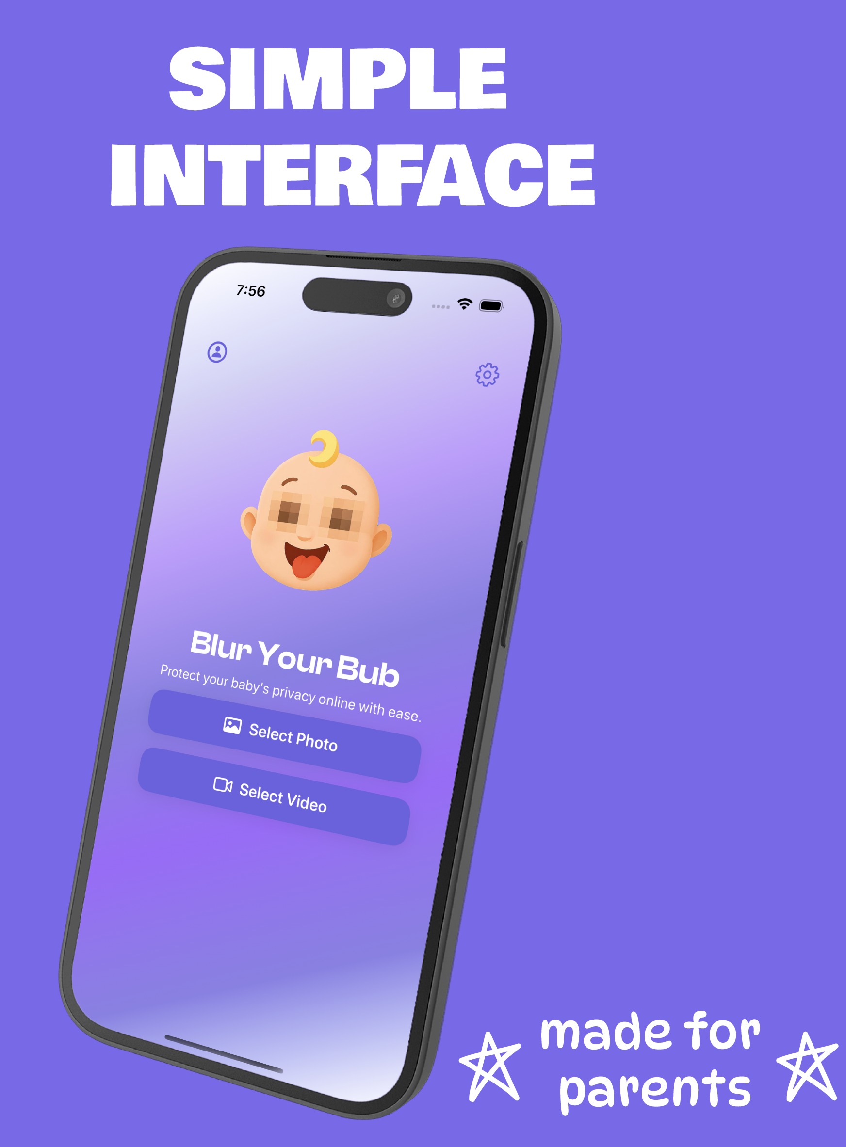 Blur Your Bub feature: simple interface for easy baby photo privacy protection